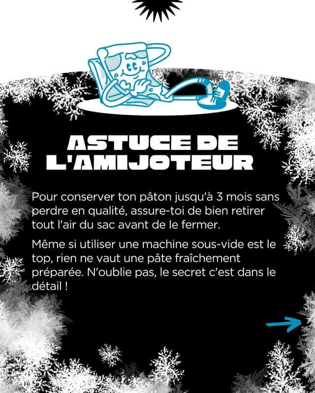 Astuce textuelle de l'amijoteur pour congeler sa pate à pizza, qui explique qu'il faut bien chasser l'air du sac hermétique avant de le fermer 