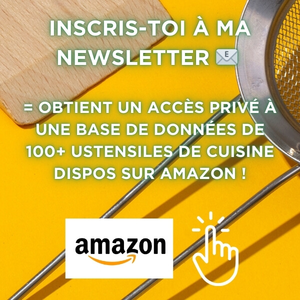 Bannière carrée qui incite à rejoindre la newsletter de l'Amijoteur pour recevoir un accès privé à une base de données d'ustensiles